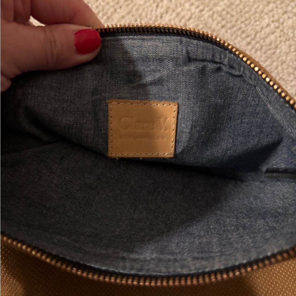 Clare V Foldover Suede Clutch with Black and Red Stripe - Picture 5 of 10